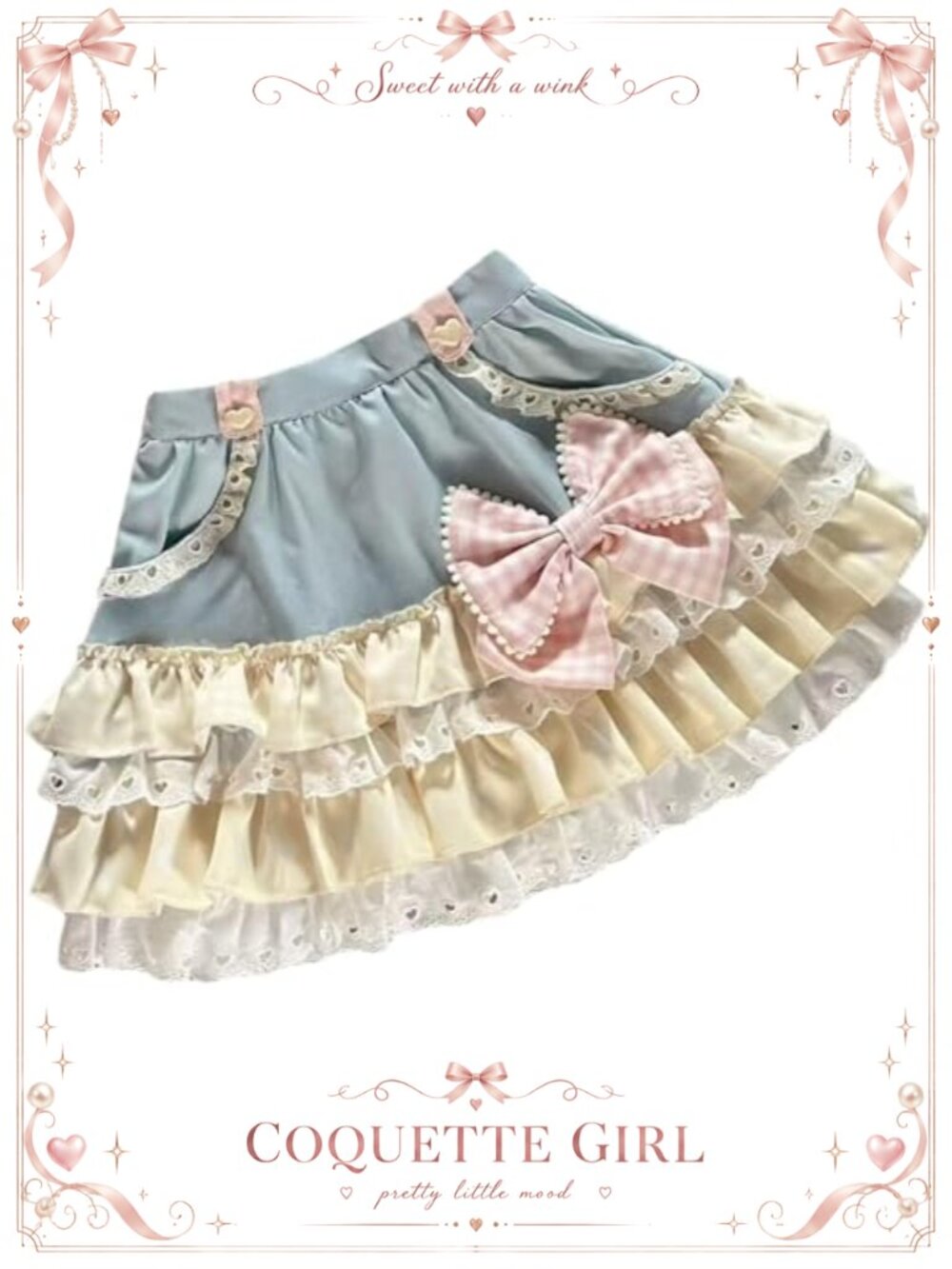 High Waisted Pleated Mini Denim Skirt Ruffled Hem A-Line Cotton